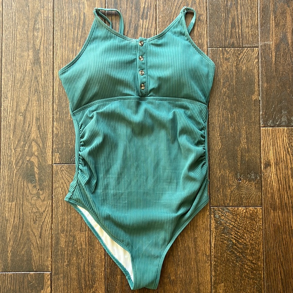 Green ribbed one piece swimsuit size M